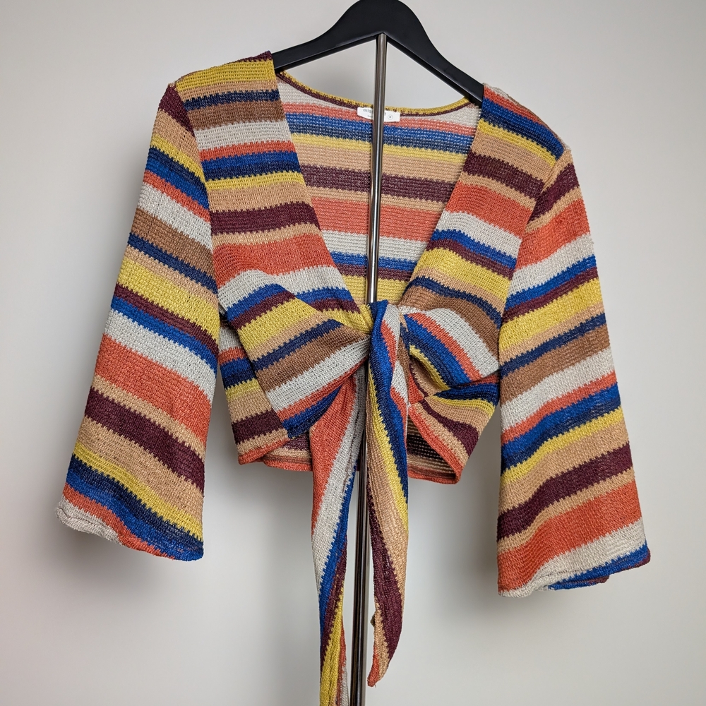 Striped Tie-Front Knit Sweater - Multi